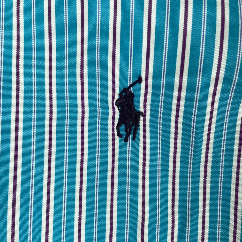 Ralph Lauren Shirt Mens XXL Teal Stripe Classic Fit Long Sleeve Preppy 90s